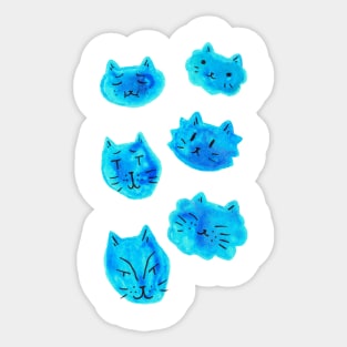 Blue Watercolor Cat Faces Sticker